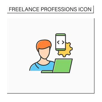 Mobile app developer color icon Stock Illustration