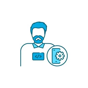 Mobile app developer color line icon. Stock Illustration