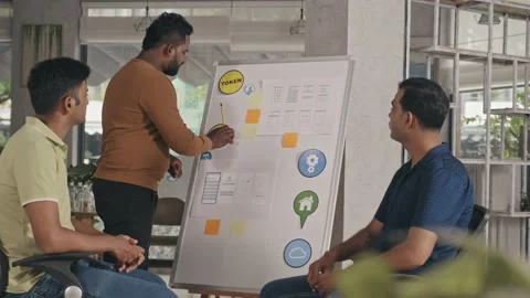 Mobile App Developer Giving Presentation to Colleagues in Office Stock Footage 232421407