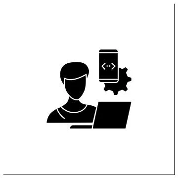 Mobile app developer glyph icon Stock Illustration