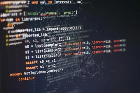 Mobile app developer. Innovative startup project. Website programming code. I Stock Photos