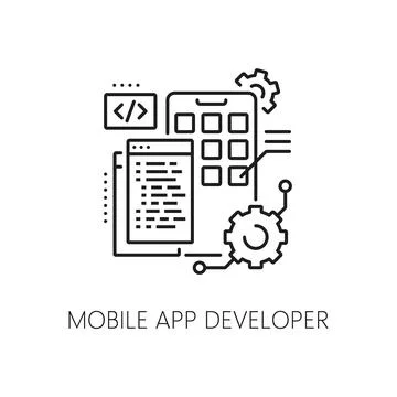Mobile app developer IT specialist icon, software Stockillustratie