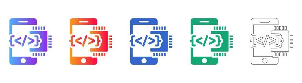 Mobile App Development and Coding Logic Icons イラスト素材