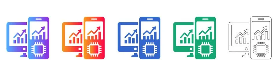 Mobile App Development and Data Analytics Icons Stock Illustration