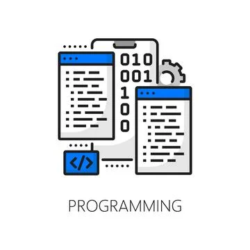 Mobile app development and programming line icon Stock Illustration
