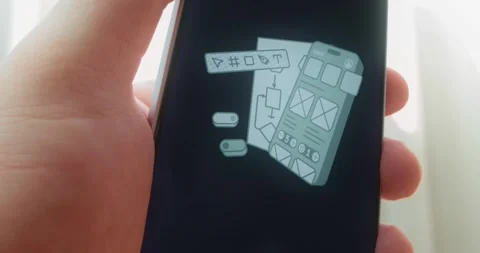 Mobile app development and UI UX design icon, presentation Stock Footage 313443177