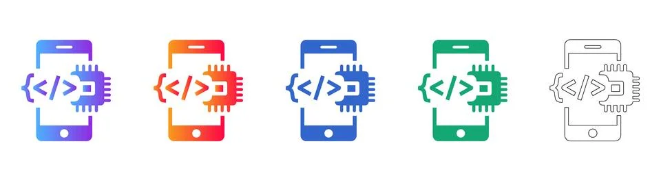Mobile App Development Code Icons イラスト素材