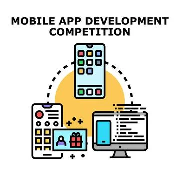 Mobile app development competition creating innovative digital products Stock Illustration