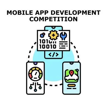 Mobile app development competition creating digital solutions Stock Illustration
