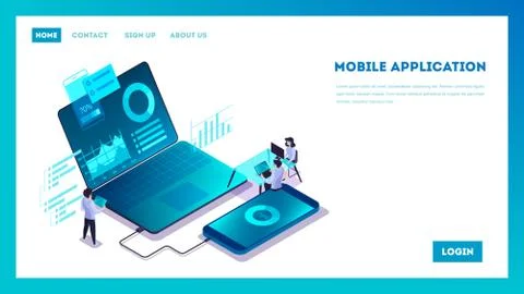 Mobile app development concept. Modern technology illsutration Illustrazione stock
