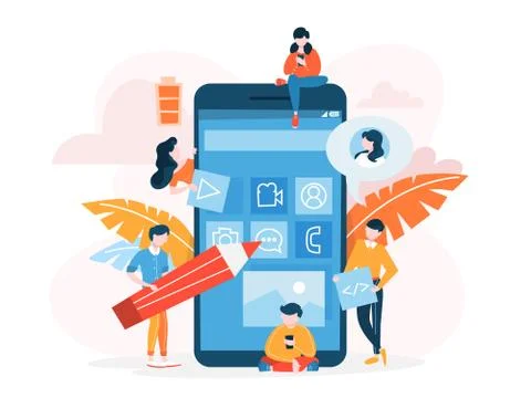 Mobile app development concept. Modern technology illsutration 스톡 일러스트