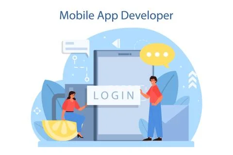 Mobile app development concept. Modern technology and smartphone Stock Illustration