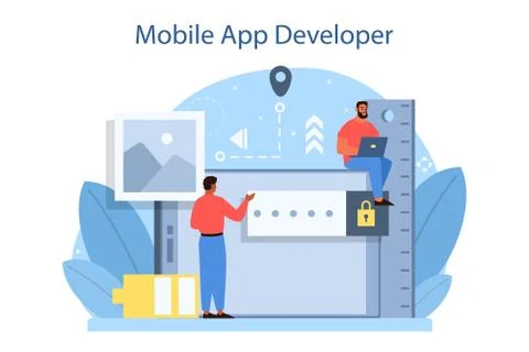 Mobile app development concept. Modern technology and smartphone Stock Illustration