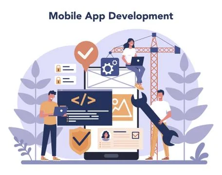 Mobile app development concept set. Modern technology Stock Illustration