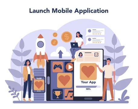 Mobile app development concept set. Modern technology Stockillustratie