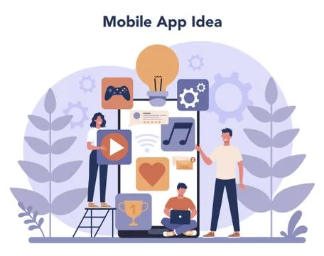Mobile app development concept set. Modern technology Stock Illustration