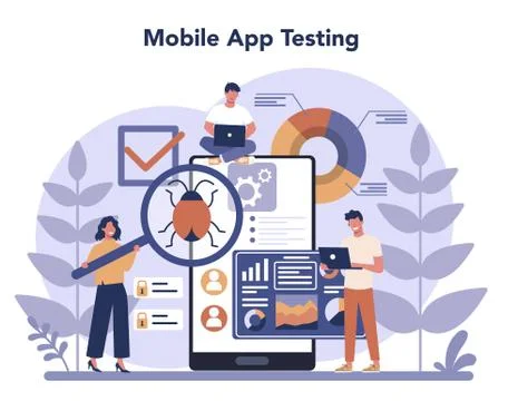 Mobile app development concept set. Modern technology Illustrazione stock