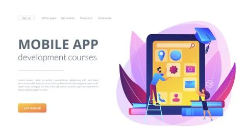 Mobile app development courses concept landing page Stock Illustration