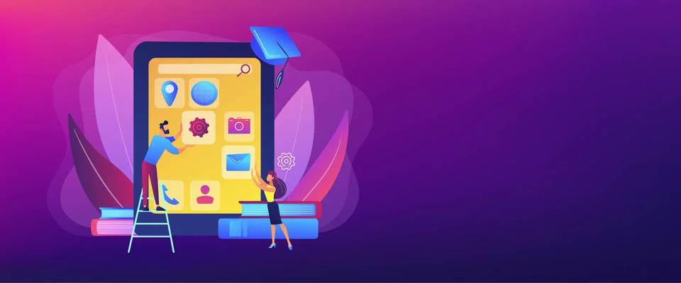 Mobile app development courses concept banner header Illustrazione stock