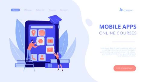 Mobile app development courses concept landing page Illustrazione stock