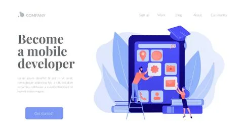 Mobile app development courses concept landing page Stock Illustration