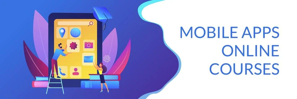 Mobile app development courses concept banner header Stock Illustration