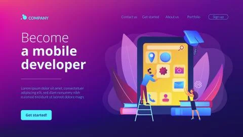 Mobile app development courses concept landing page Stock Illustration
