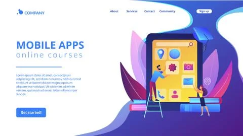Mobile app development courses concept landing page Stock Illustration