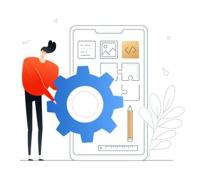 Mobile app development - flat design style colorful illustration Stock Illustration