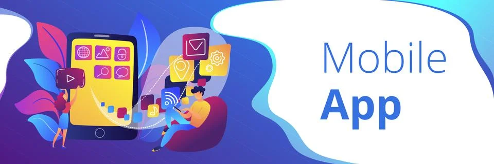 Mobile app development header or footer banner Stock Illustration