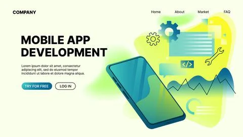 Mobile App Development. Horizontal Web Banner Stock Illustration