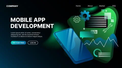 Mobile App Development. Horizontal Web Banner 스톡 일러스트