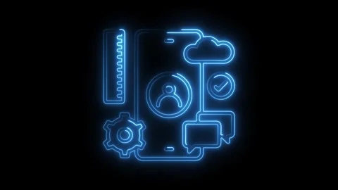 Mobile app development interface with cloud computing neon glow animation o.. Stock Footage 308997149