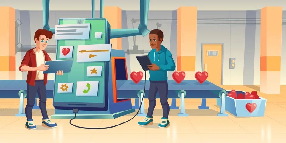 Mobile app development, love or like manufacturing Illustrazione stock