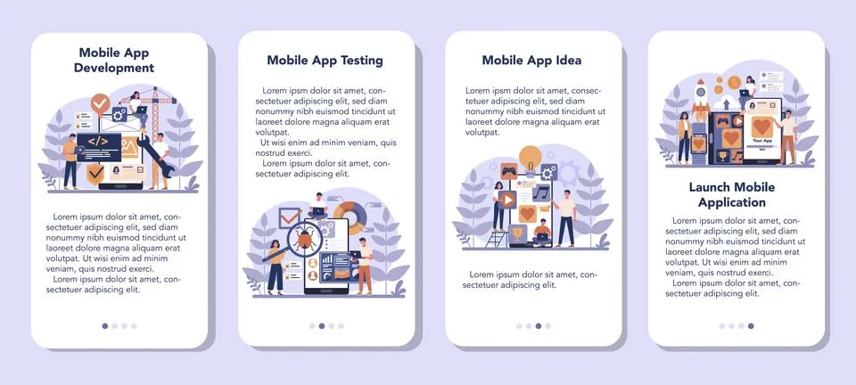 Mobile app development mobile application banner set. Modern Stock Illustration