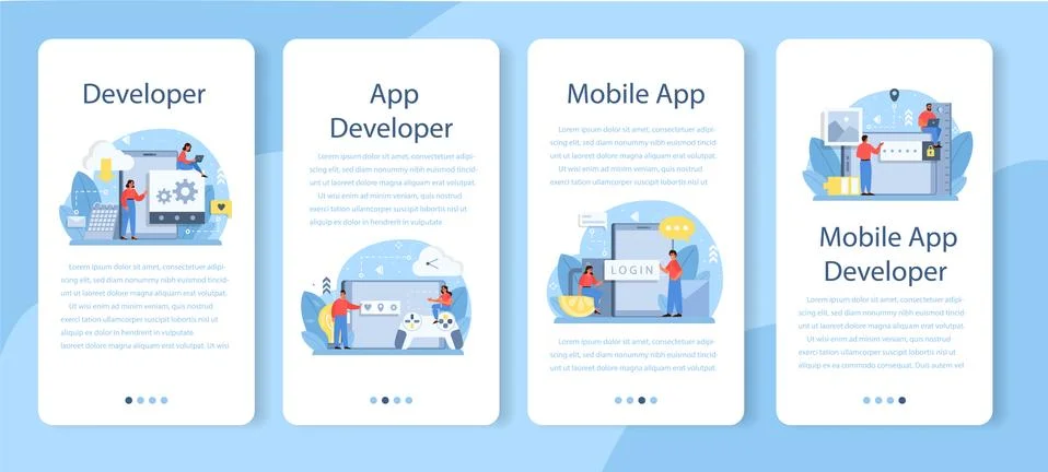 Mobile app development mobile application banner set. Modern 스톡 일러스트
