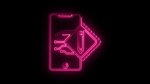 Mobile app development neon design concept glowing light on black background Stock Footage 315962532