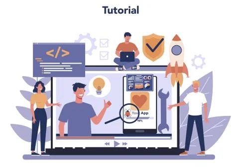 Mobile app development online service or platform. Modern 스톡 일러스트