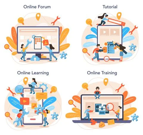 Mobile app development online service or platform set Stock Illustration