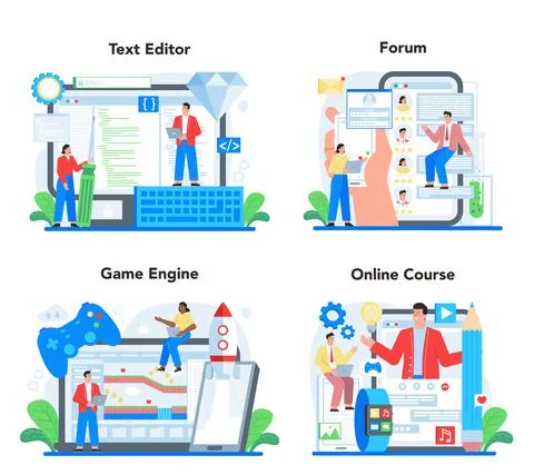 Mobile app development online service or platform set. Modern technology Illustrazione stock