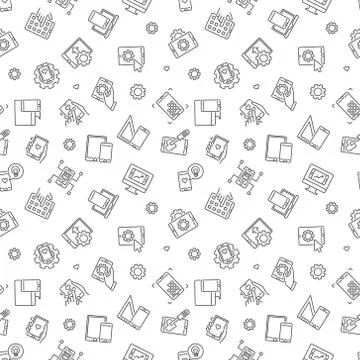 Mobile App Development outline vector seamless pattern イラスト素材