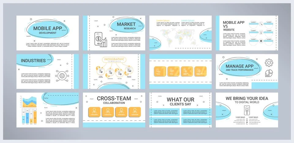 Mobile app development presentation templates set 스톡 일러스트