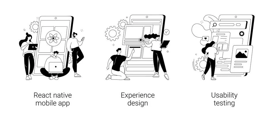 Mobile app development process abstract concept vector illustrations. Stock Illustration