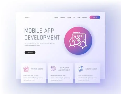 Mobile app development, Program coding, Digital law and copyright, Secure backup Stock Illustration