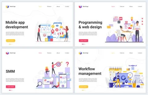Mobile app development, smm seo technology vector illustrations, creative Stock Illustration