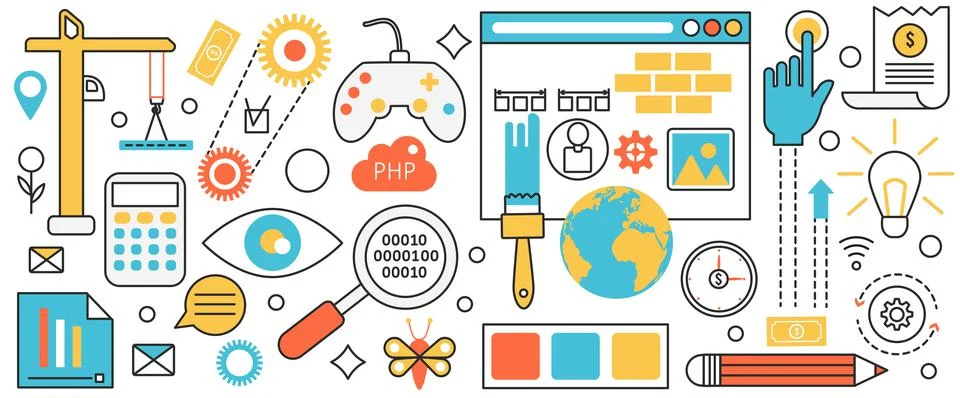 Mobile app development technology, application engineering, creative work with イラスト素材