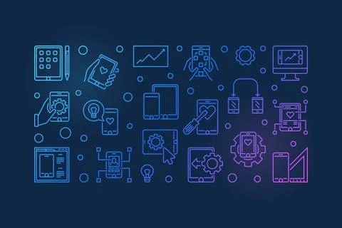 Mobile app Development vector colored outline banner Stockillustratie