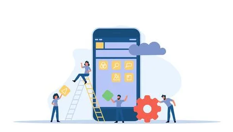 Mobile app development vector concept illustration design. Application crea.. 스톡 일러스트