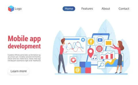 Mobile app development vector landing template design Stock-Illustration