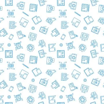 Mobile app development vector outline seamless pattern Stock Illustration